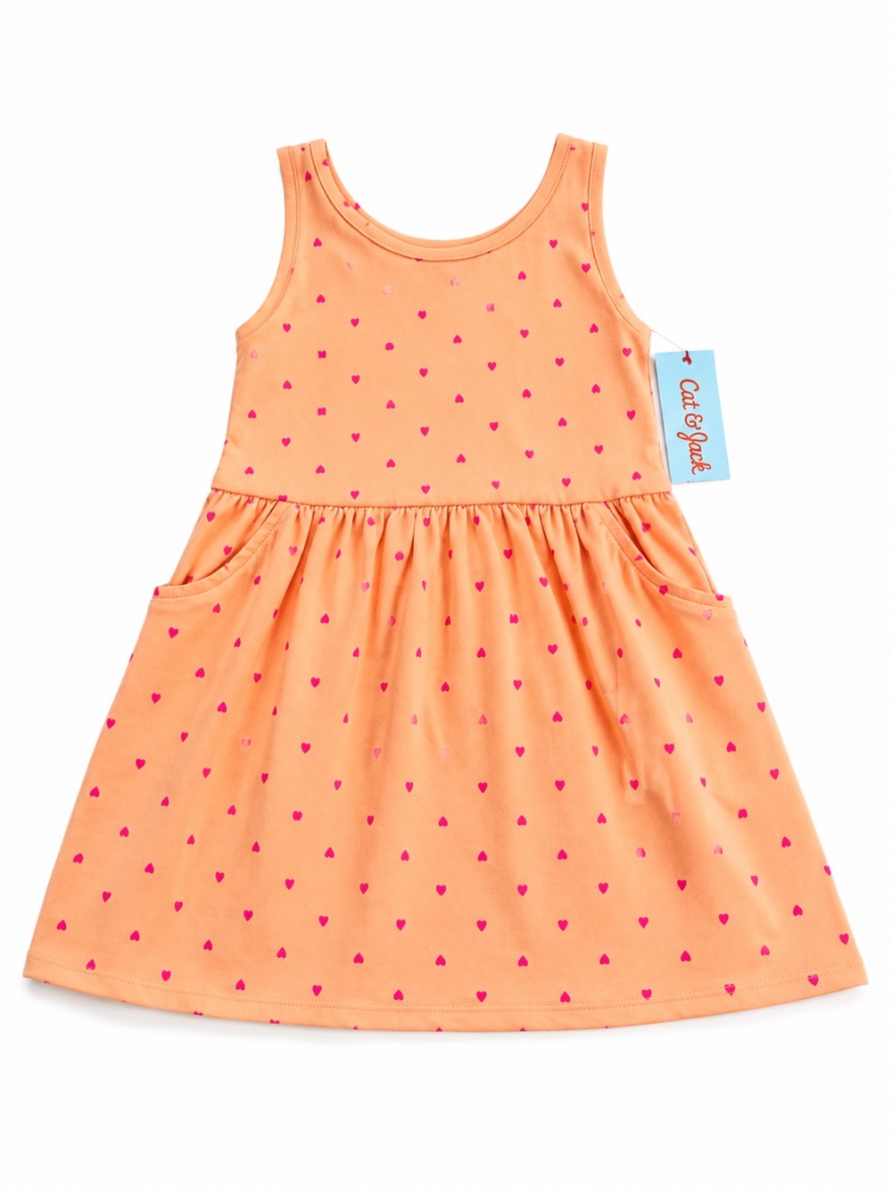Cat & Jack Peach Dress with Hot Pink Heart Print